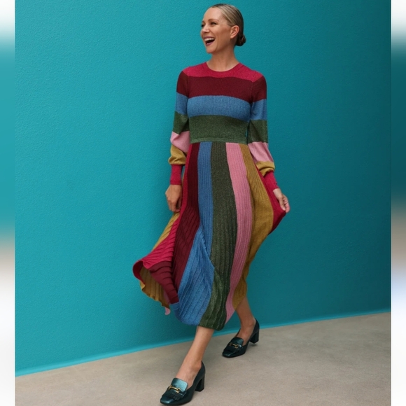 Boden NWTs Ribbed Metallic Party Dress - Picture 4 of 8